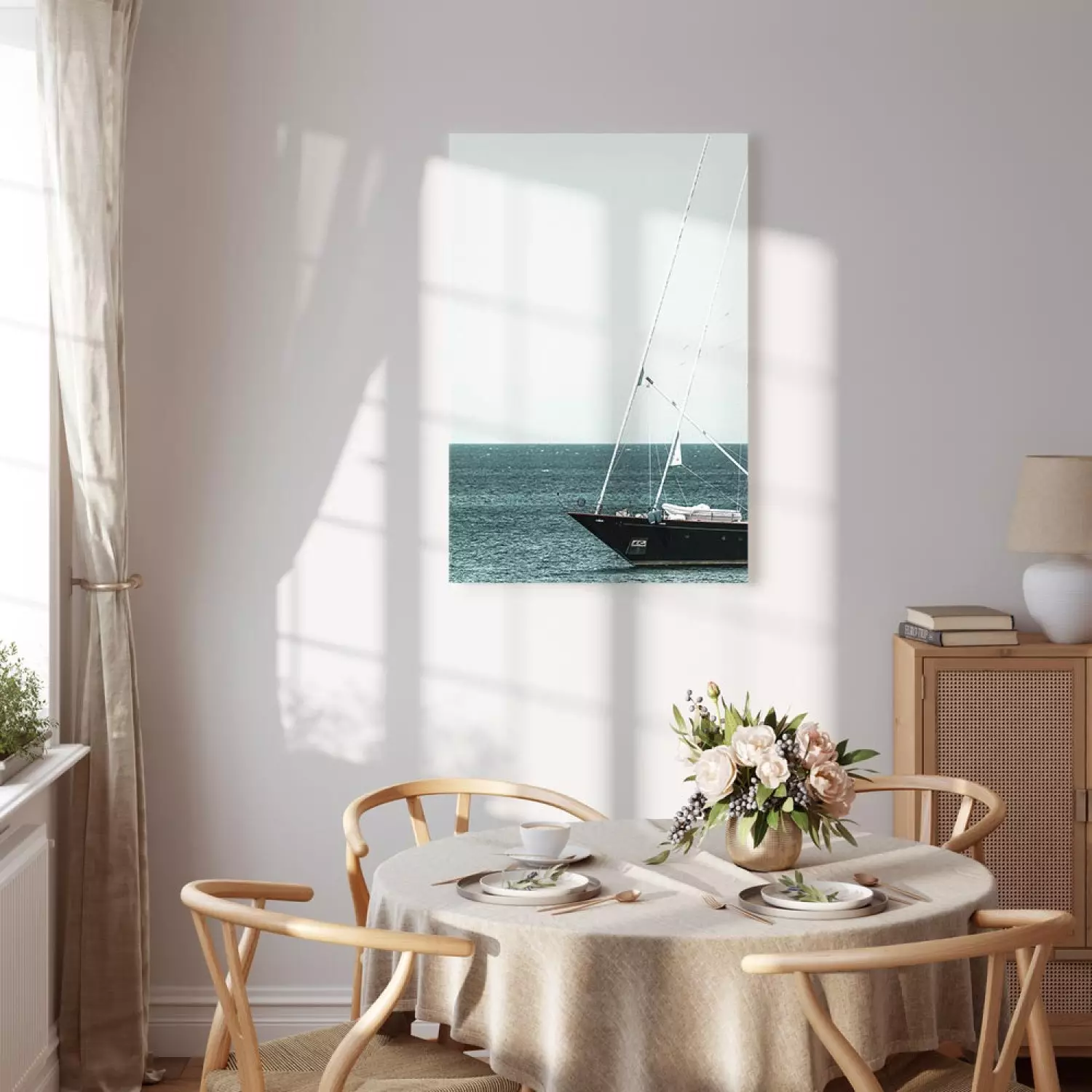 Canvas Print Mediterranean Expedition Vertical - landscape with a sailboat