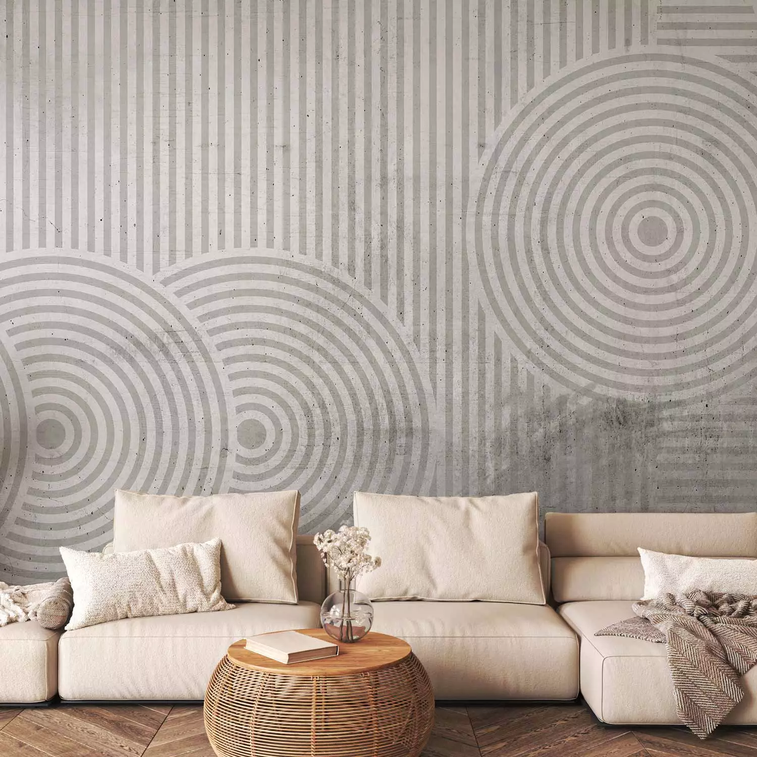 Photo Wallpaper Stripes and wheels - black and white abstraction in geometric shapes