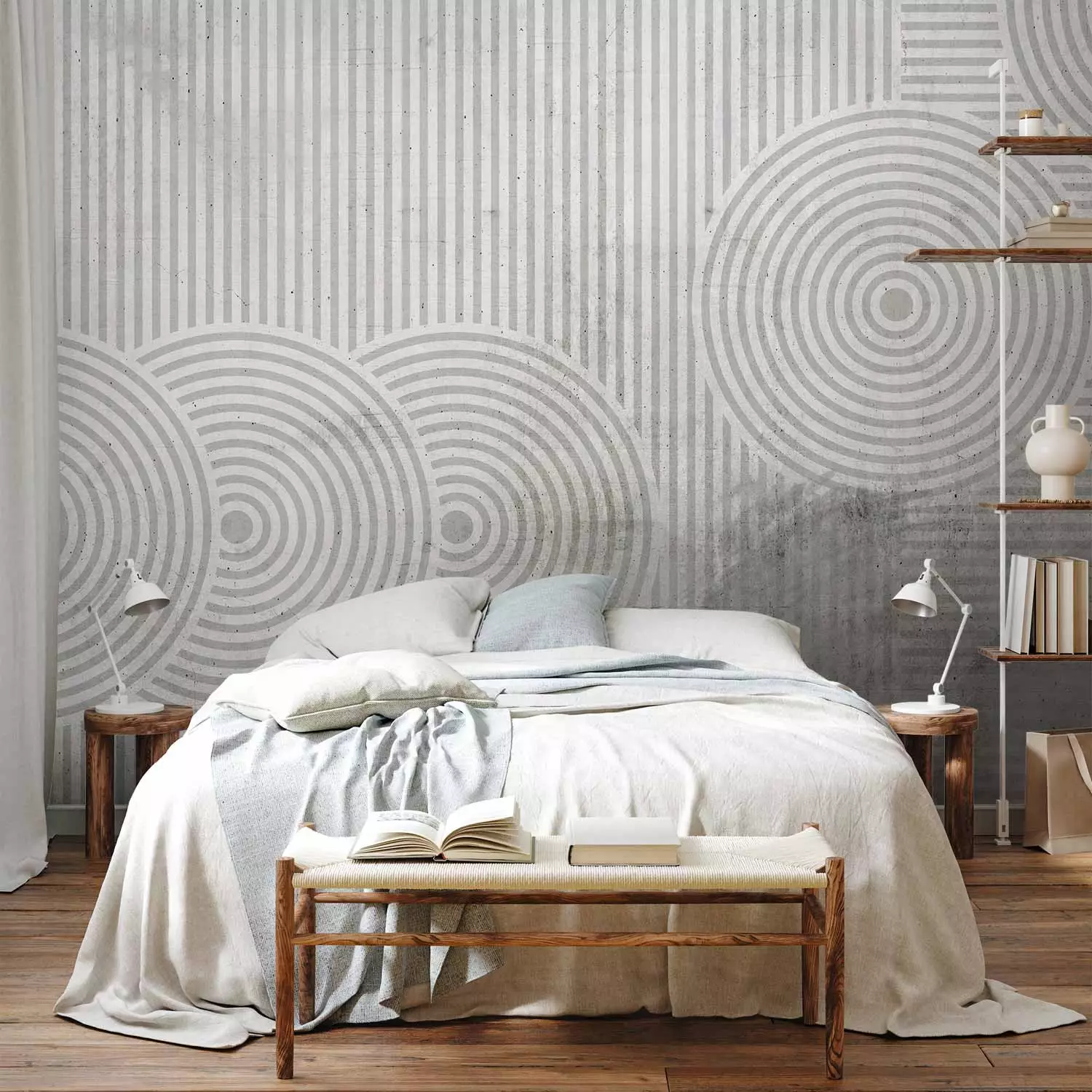 Photo Wallpaper Stripes and wheels - black and white abstraction in geometric shapes