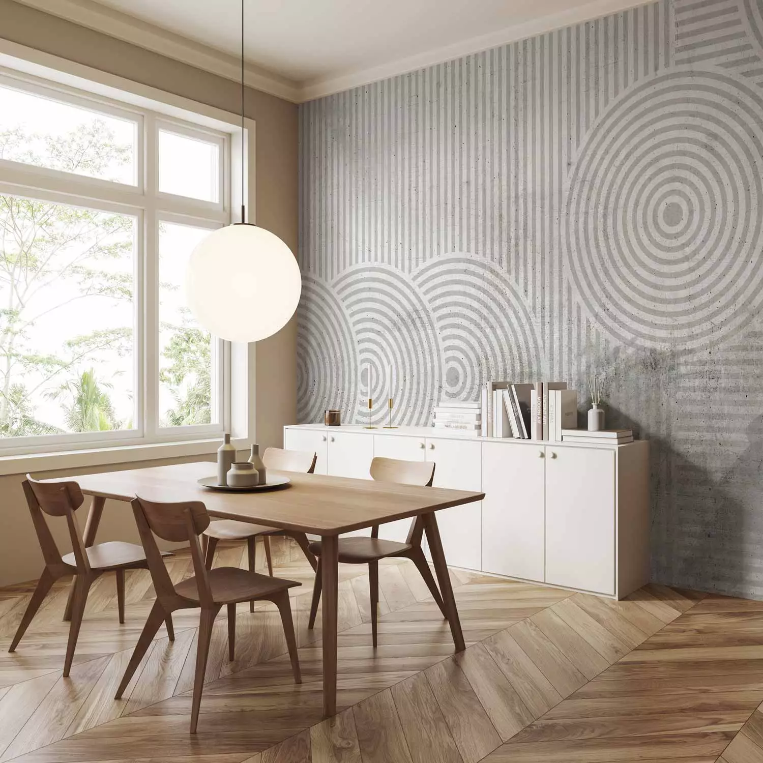 Photo Wallpaper Stripes and wheels - black and white abstraction in geometric shapes