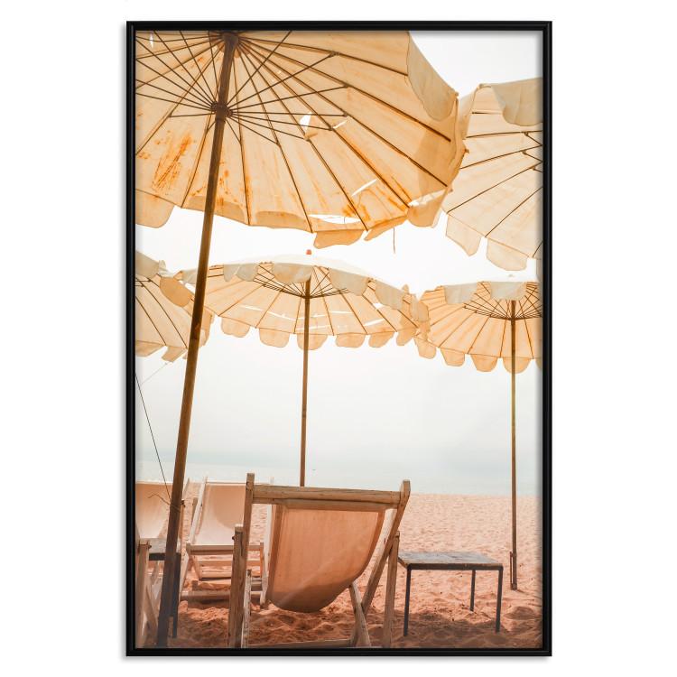 Poster Sunny Gust - summer landscape of beach loungers with the sea in the background