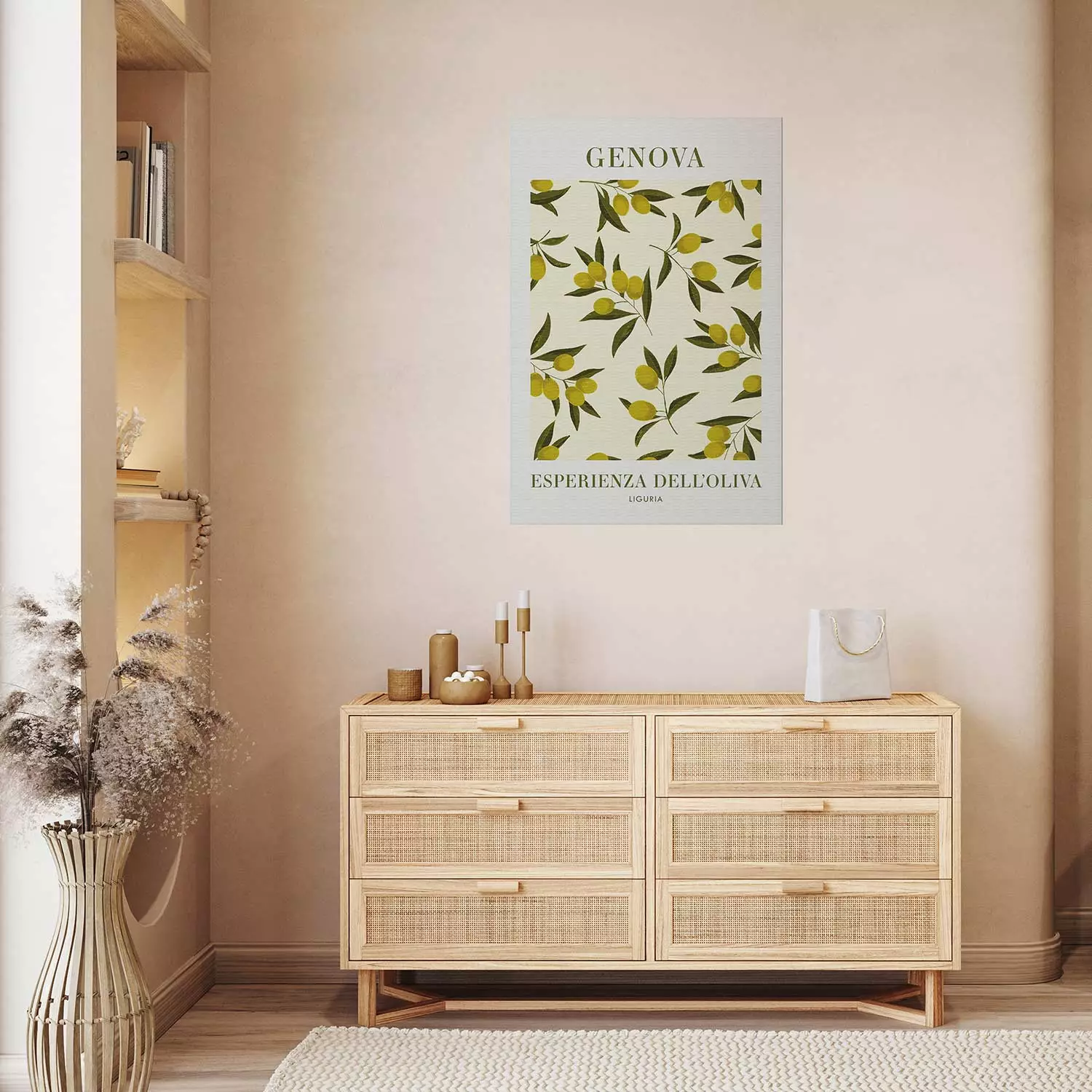 Wall Poster Ligurian Olives - simple composition with small fruits and Italian writings