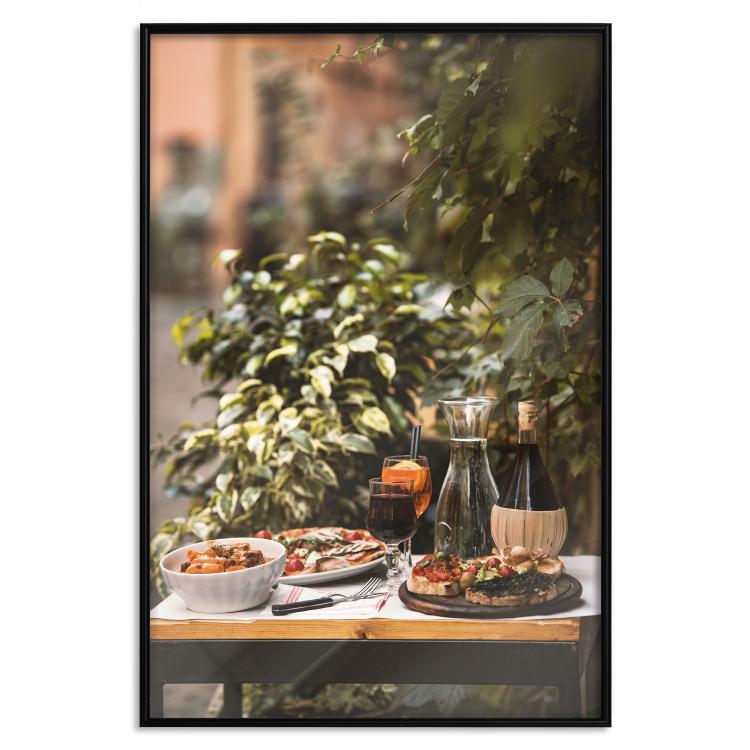 Poster Siesta - composition with wine and Italian food against green plants