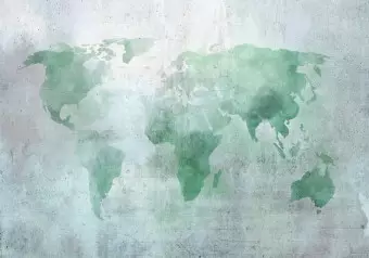 Wall Mural Mint world - watercolour world map on a background with concrete pattern Wallpaper Cropper