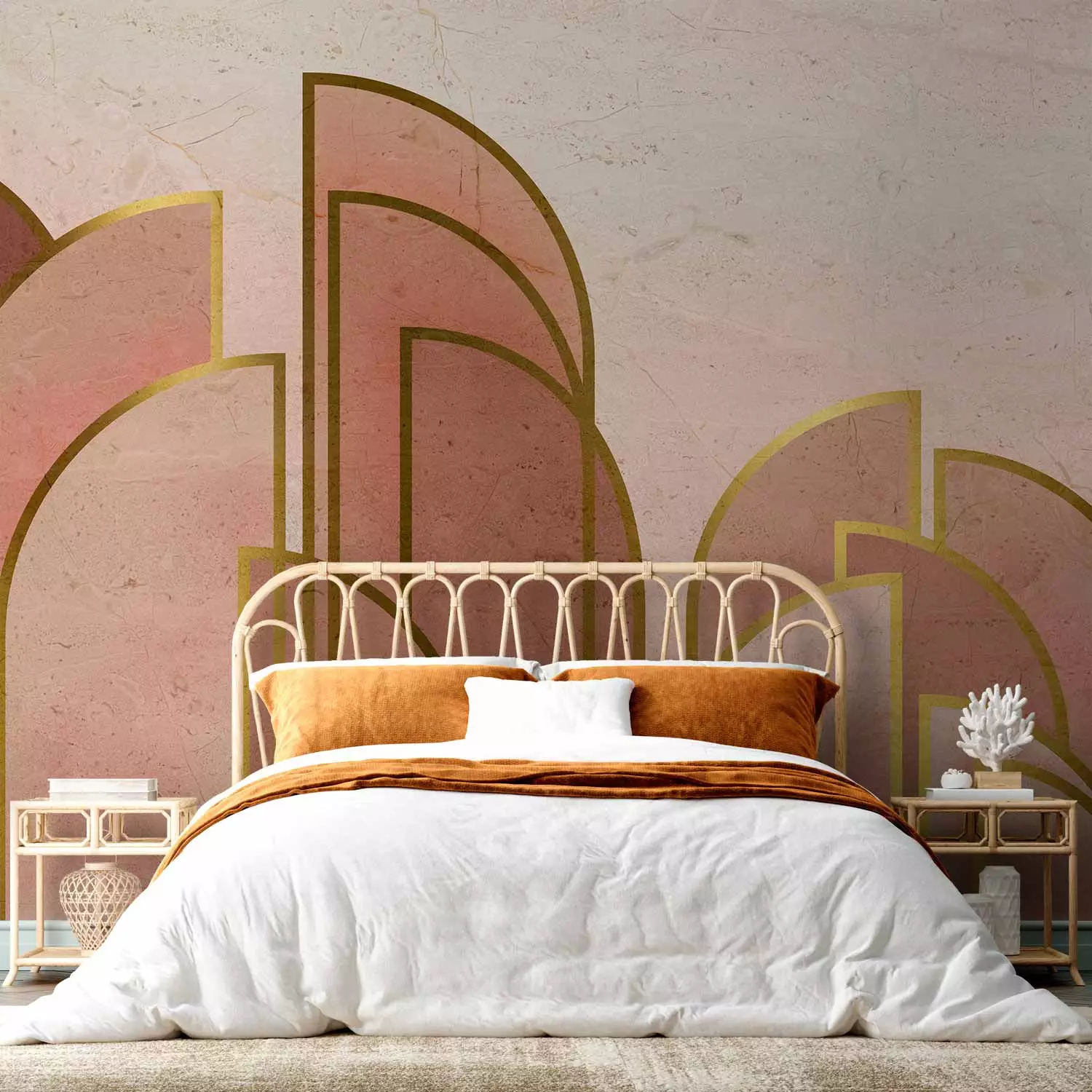 Photo Wallpaper Pink abstract with arches - geometric composition in art deco style