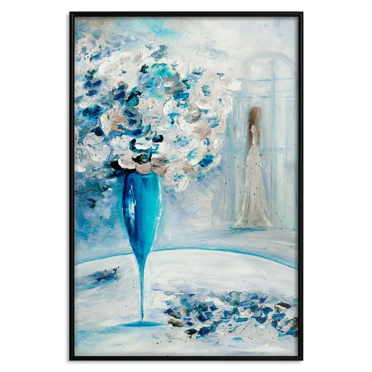 Poster Bouquet of Hope - flowers in a vase and a woman in a blue composition