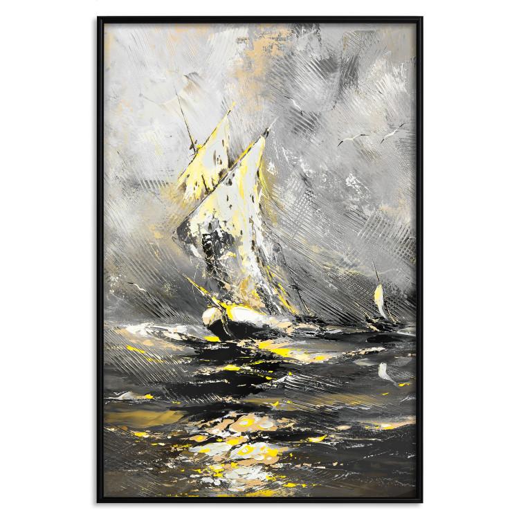 Poster Ship Amidst the Storm - grayscale landscape of a ship at sea