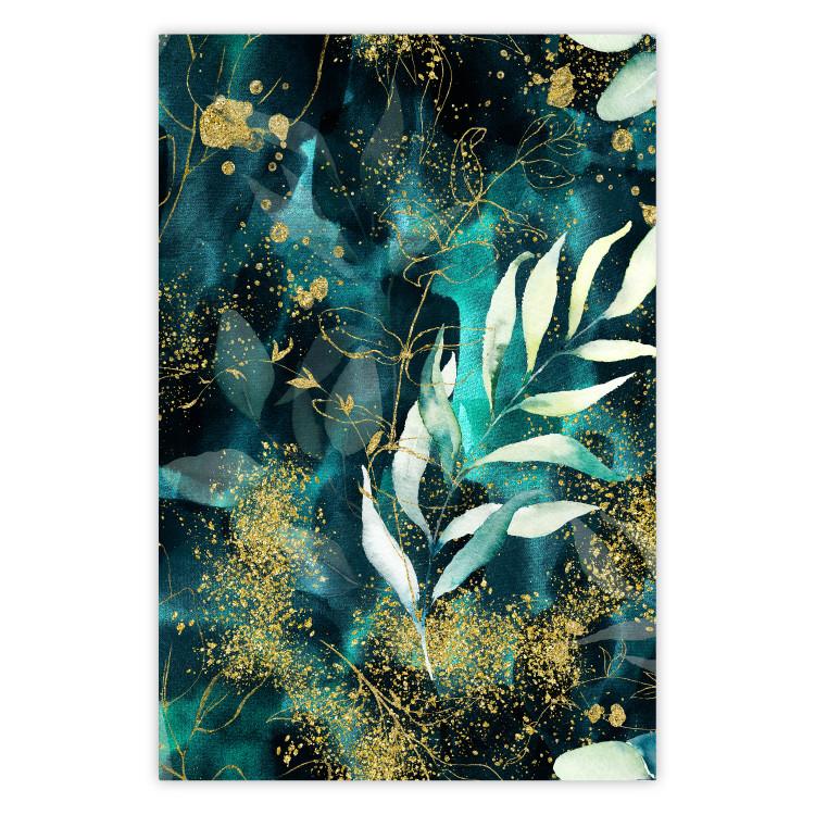Poster Starry Nature - green and golden plant abstraction in leaves