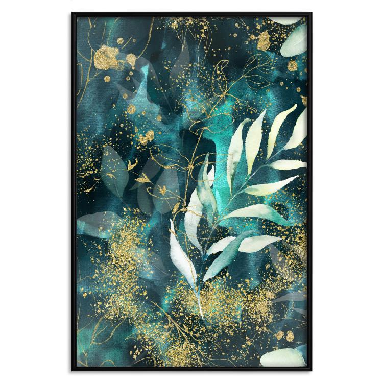 Poster Starry Nature - green and golden plant abstraction in leaves