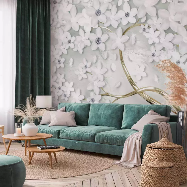 Glamour tree - plant motif with golden tree and white flowers