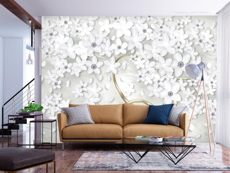 Wall Mural Glamour tree - plant motif with golden tree and white flowers