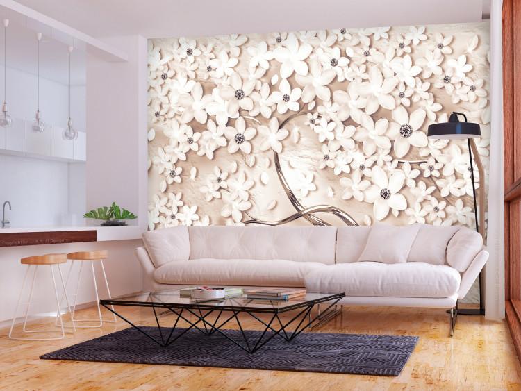 Wall Mural Genealogy of elegance - Anemone flowers with pearls and diamonds on an abstract tree