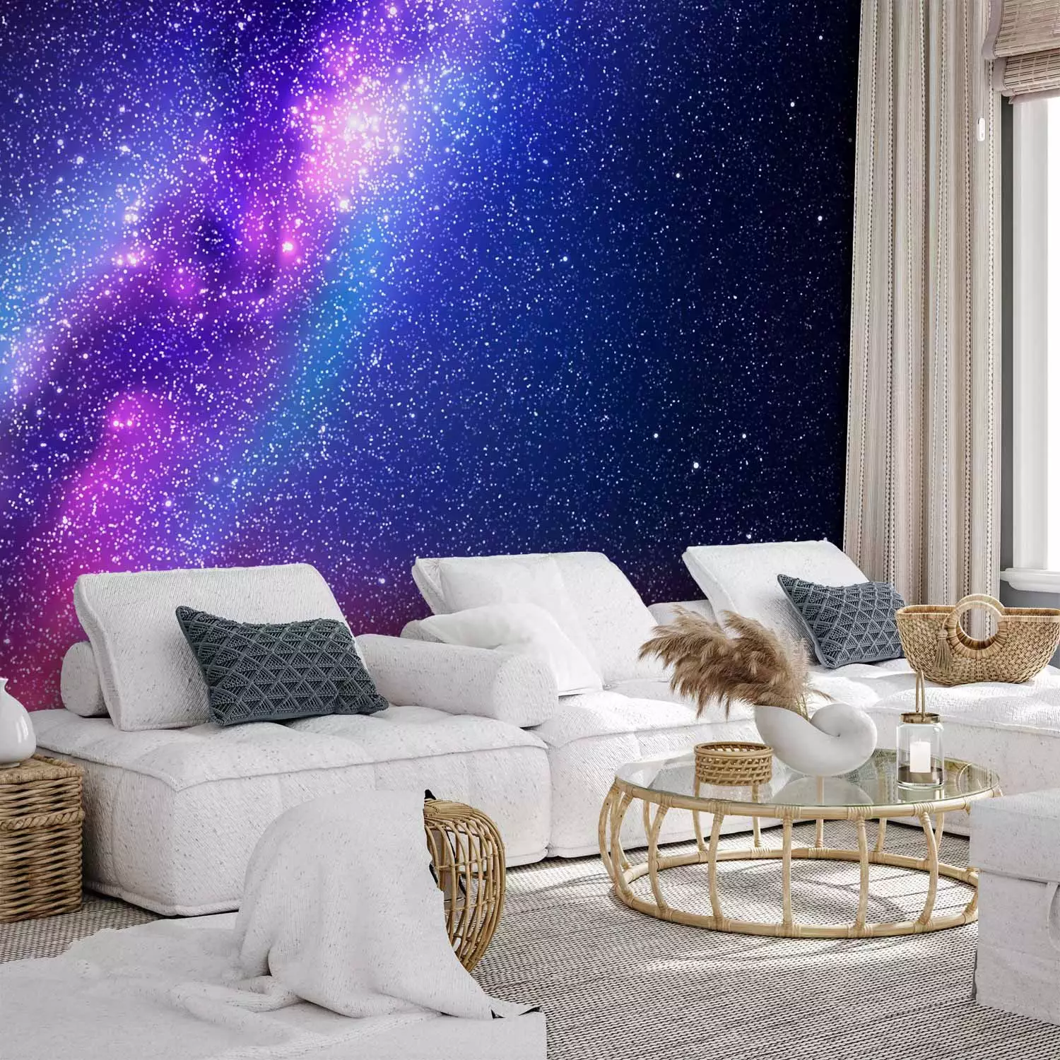 Wall Mural Great Galaxy - Space in blue shades with bright sparkling stars, image size:1500x1500
