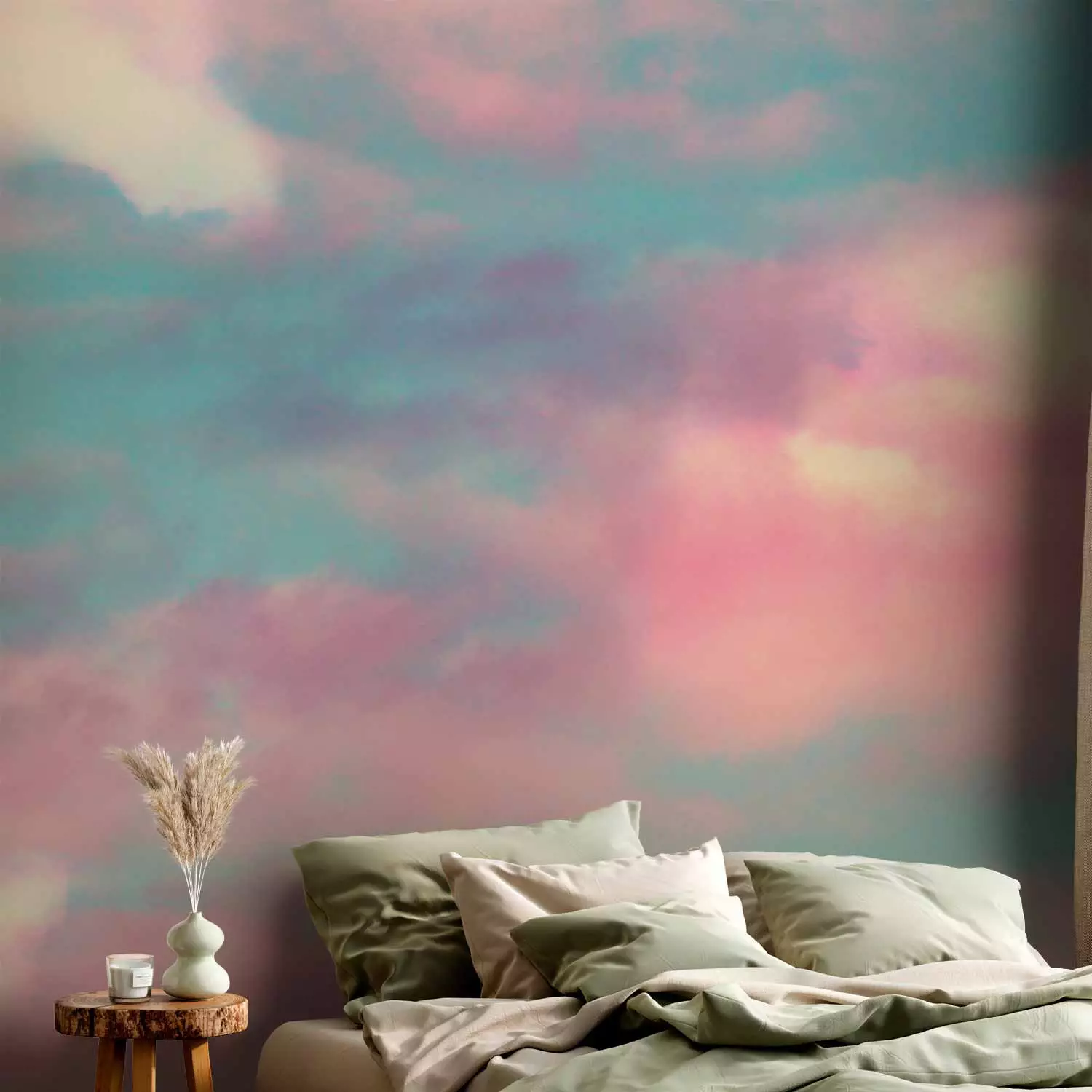 Wall Mural Colorful clouds - Blue sky with pink and white clouds