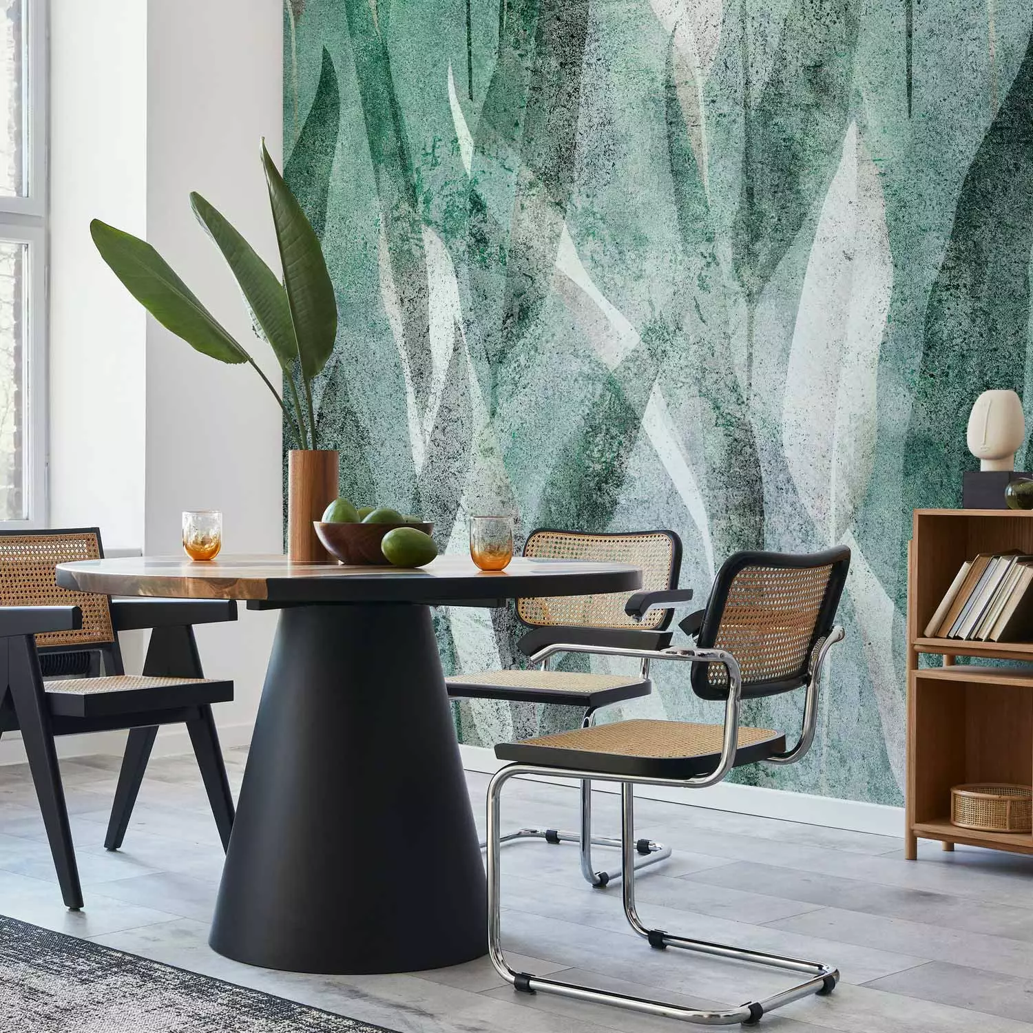 Wall Mural Green, white and gray leaves - composition with plant motifs