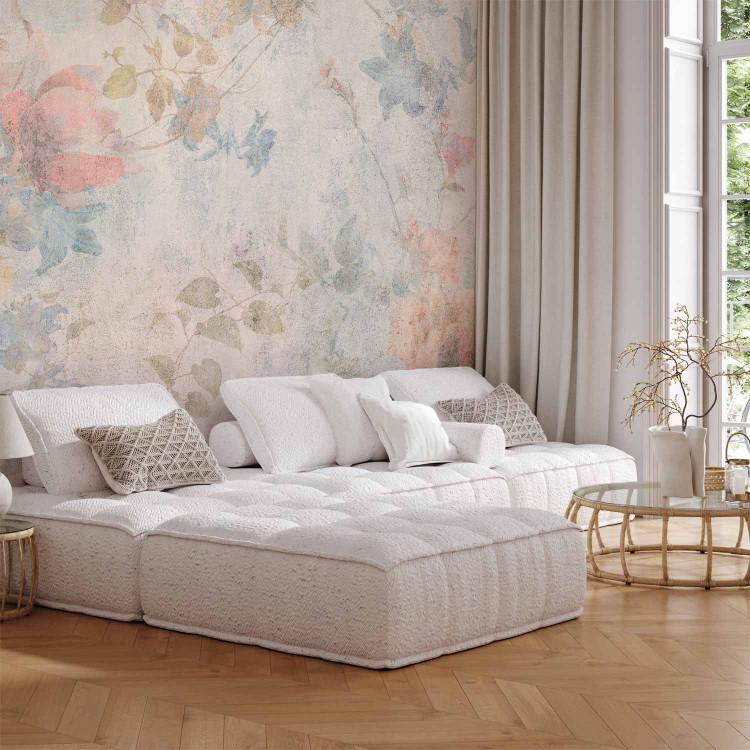 Wall Mural Colourful subtle flowers - plant motif with leaves in vintage style