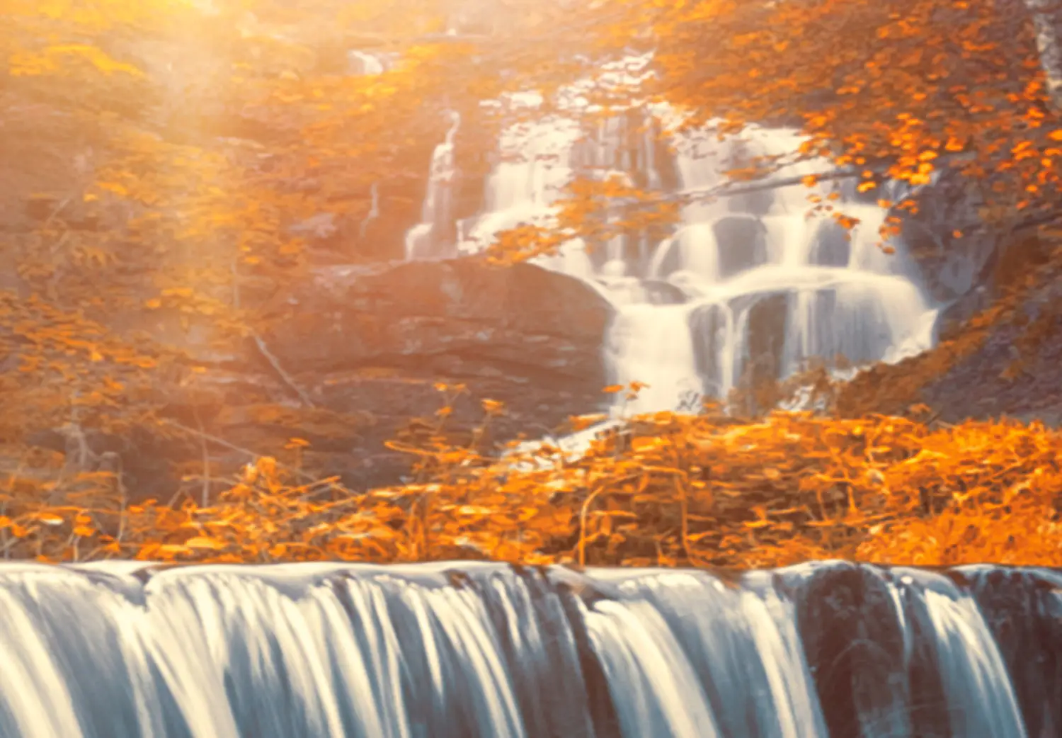 Large XXL canvas print Mad Waterfall Orange - mountain river