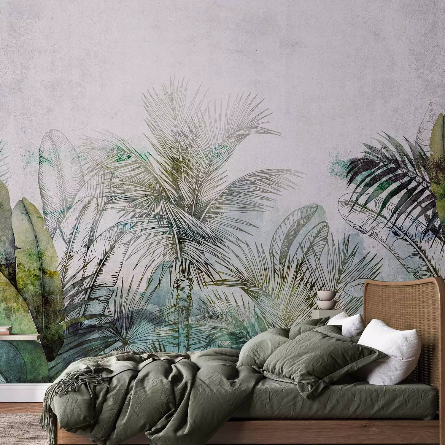 Wall Mural Jungle - exotic composition with tropical nature with leaves and palm trees