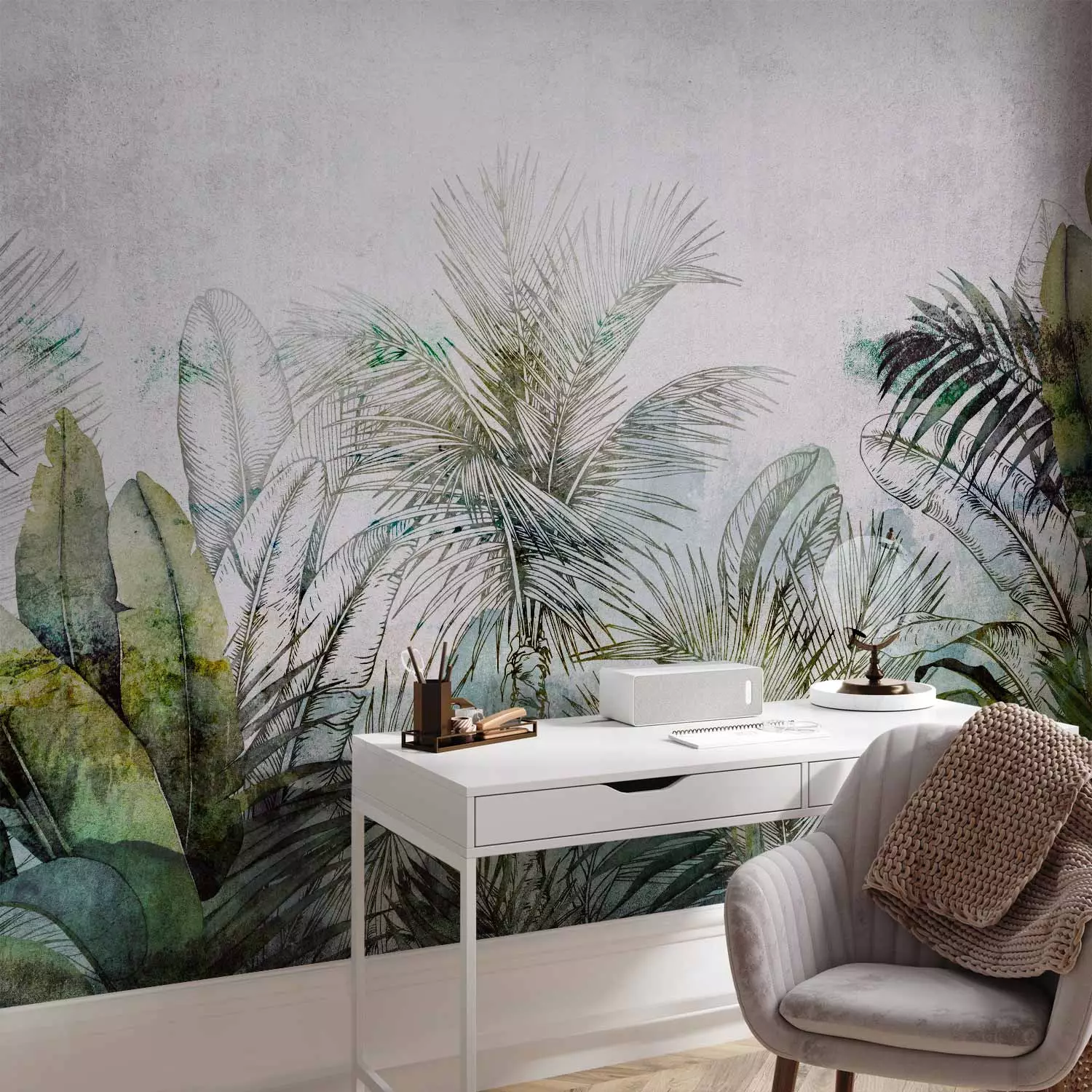 Wall Mural Jungle - exotic composition with tropical nature with leaves and palm trees