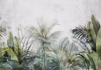 Wall Mural Jungle - exotic composition with tropical nature with leaves and palm trees Wallpaper Cropper