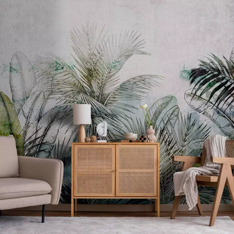 Jungle - exotic composition with tropical nature with leaves and palm trees