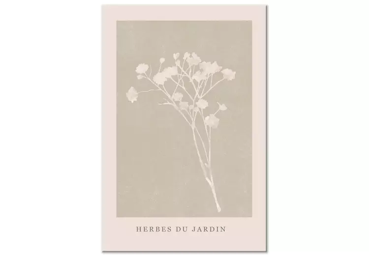 Canvas Herbs in the garden - twig on a beige background with the inscription