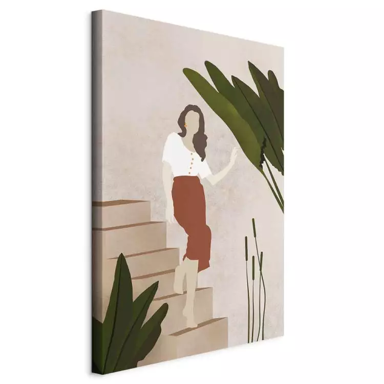Woman going down the stairs - Scandi Boho style composition