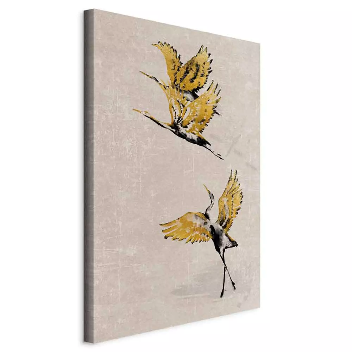 Canvas Print Golden cranes - a stylized japanese-style composition in beige