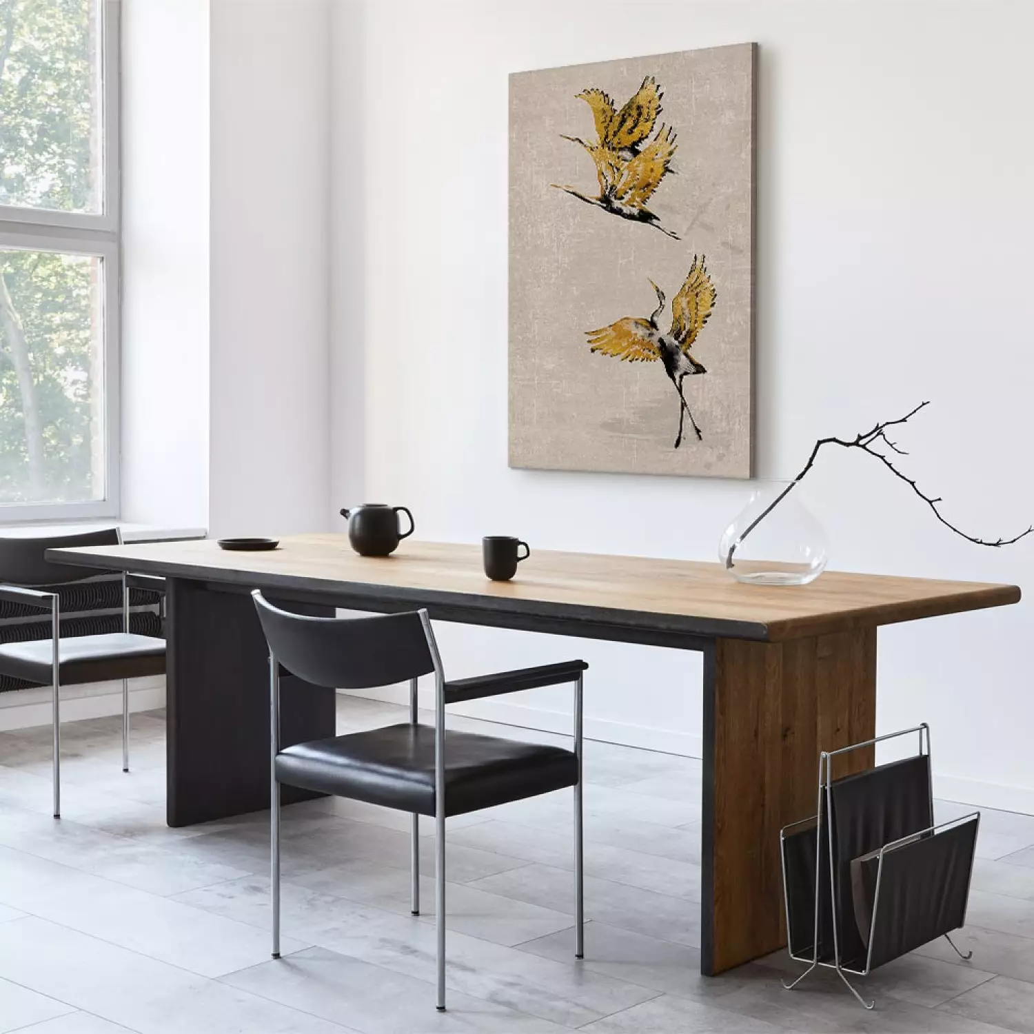 Canvas Print Golden cranes - a stylized japanese-style composition in beige