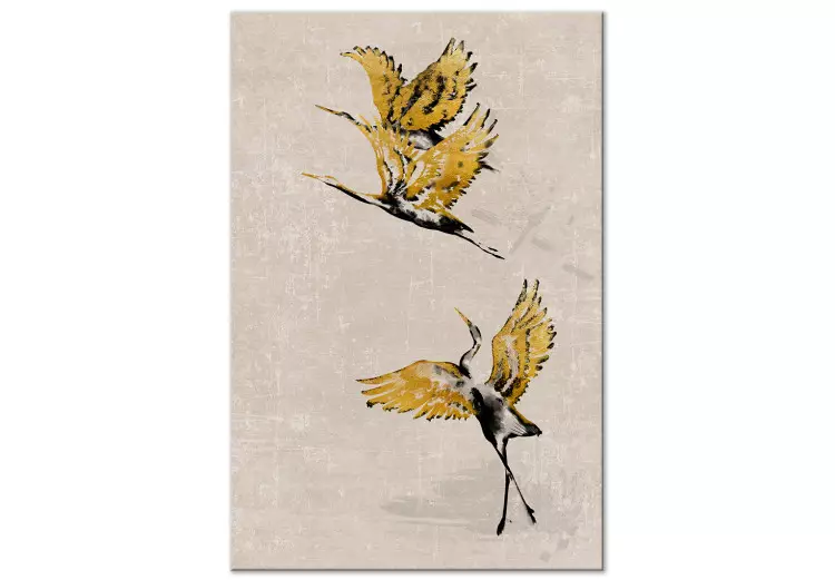 Canvas Golden cranes - a stylized japanese-style composition in beige