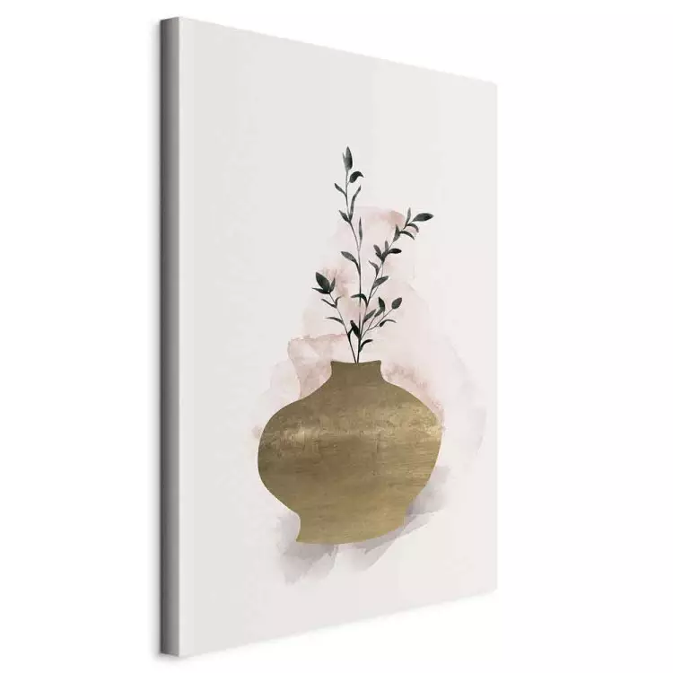 Brown Vase with Green Twig - Still Life in Scandi Boho Style