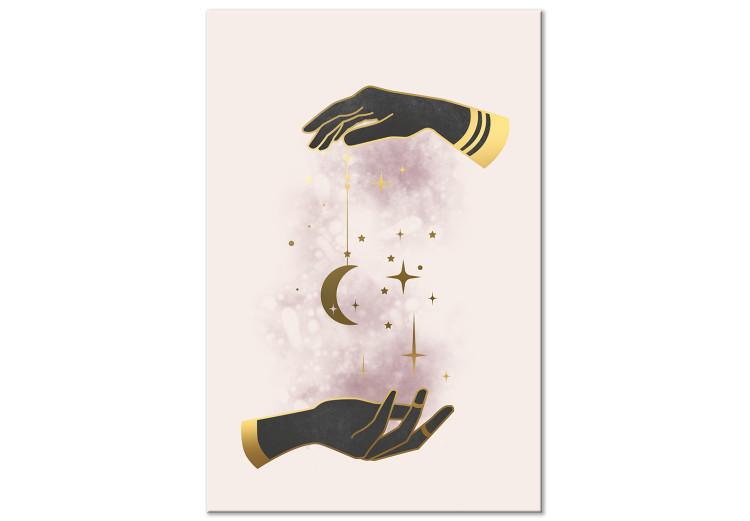 Canvas Stars and moon in hands - Golden and black elements