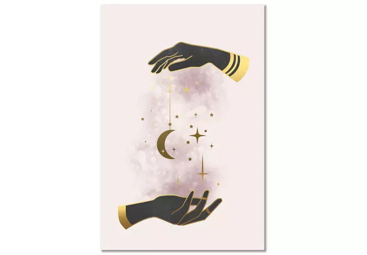 Canvas Stars and moon in hands - Golden and black elements