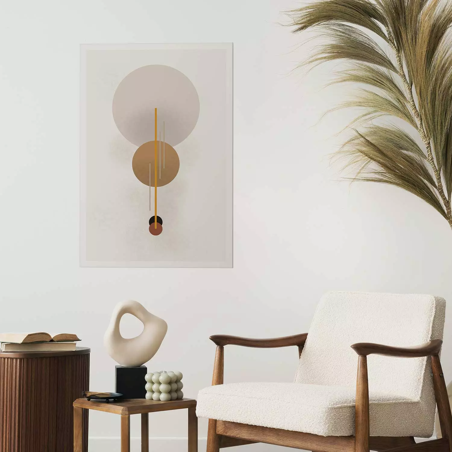 Poster Spanish Guitar - simple geometric abstraction with circles and a light background