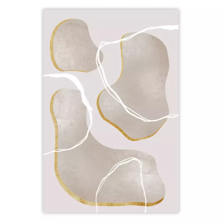 Poster Beach Dream - simple abstraction with beige round shapes and white lines