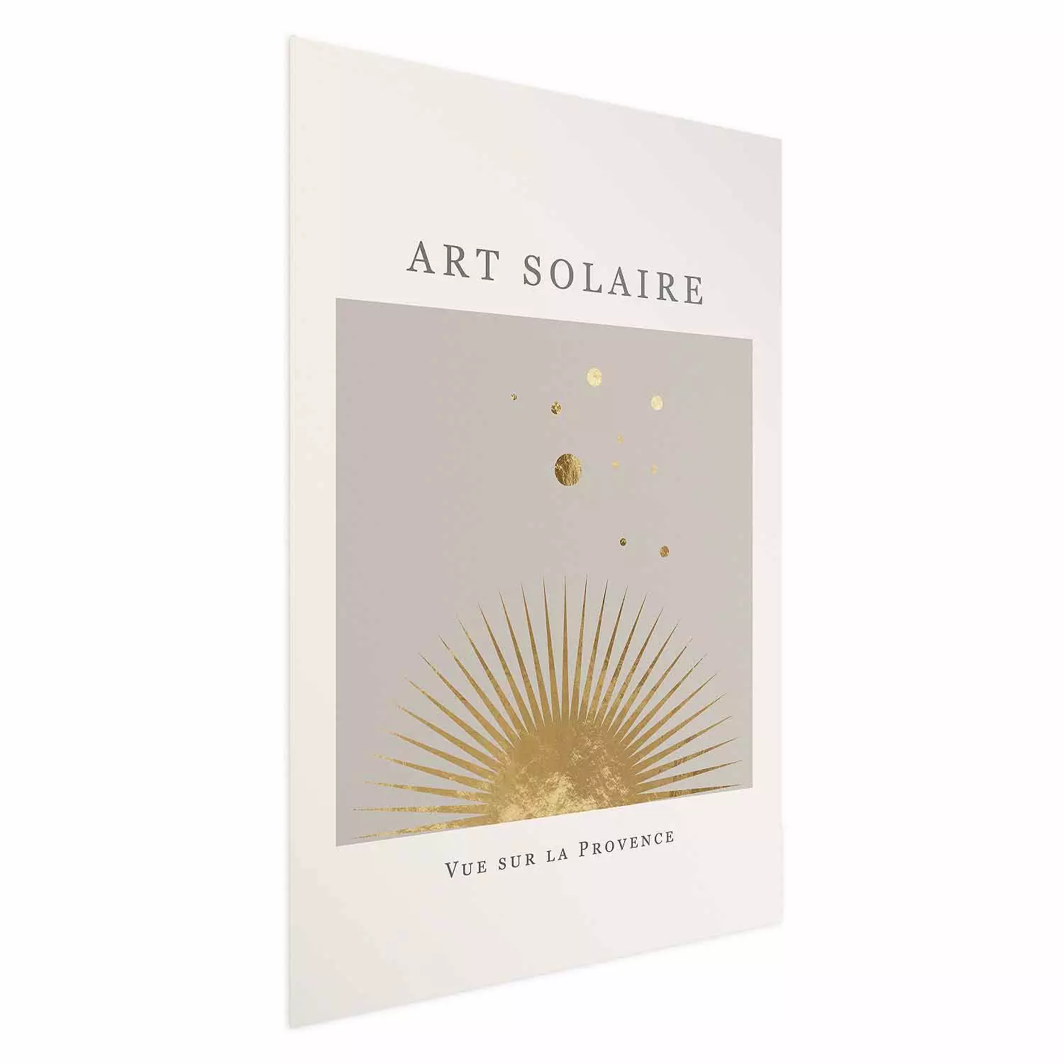Poster Sunny Art - golden sun and dark text in scandi boho style