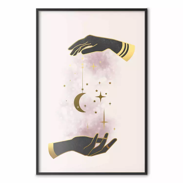 Total Magic - extraordinary abstraction with hands and moon on a beige background