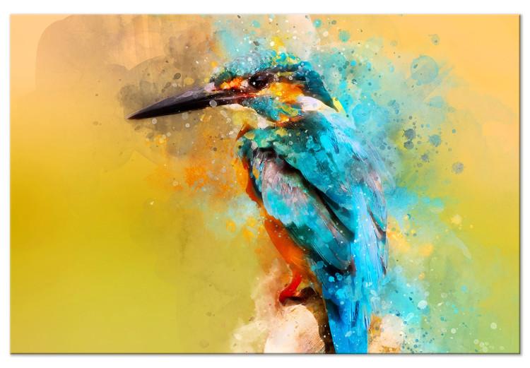 Canvas Observer (1-piece) Wide - multicolored bird on a yellow background