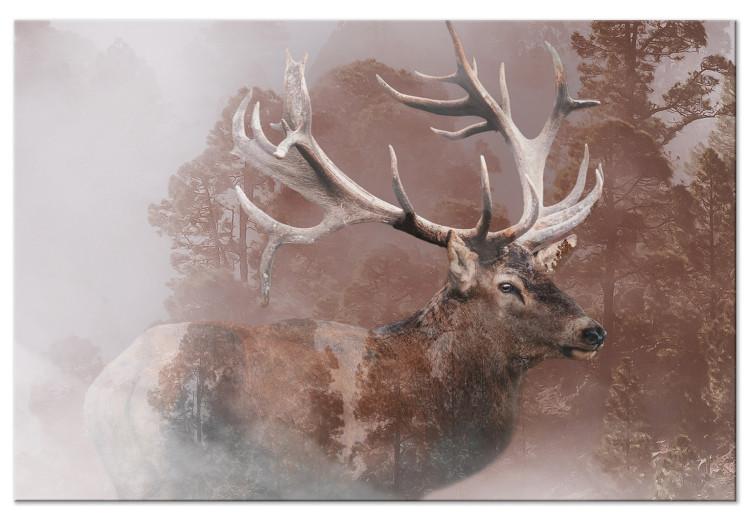 Canvas Deer (1-piece) Wide - animal in the misty forest landscape