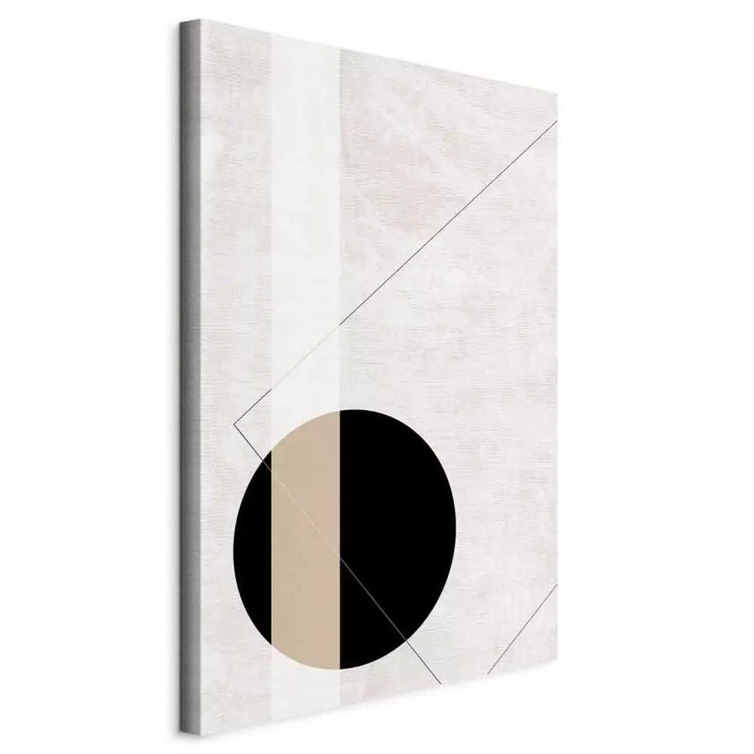 Canvas Print Black wheel - geometric abstraction on a beige background