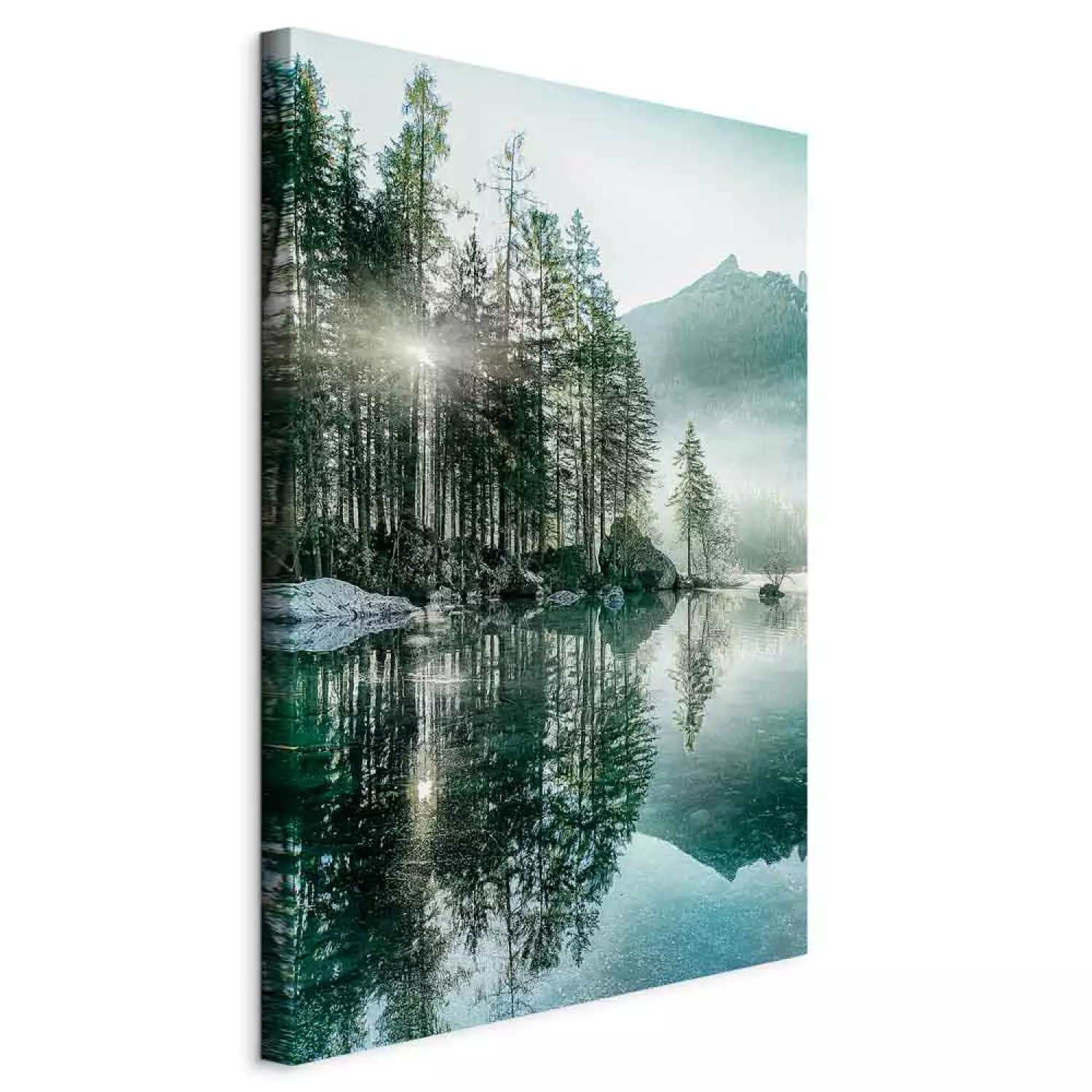 Canvas Morning by the Lake Vertical - mountain landscape scene