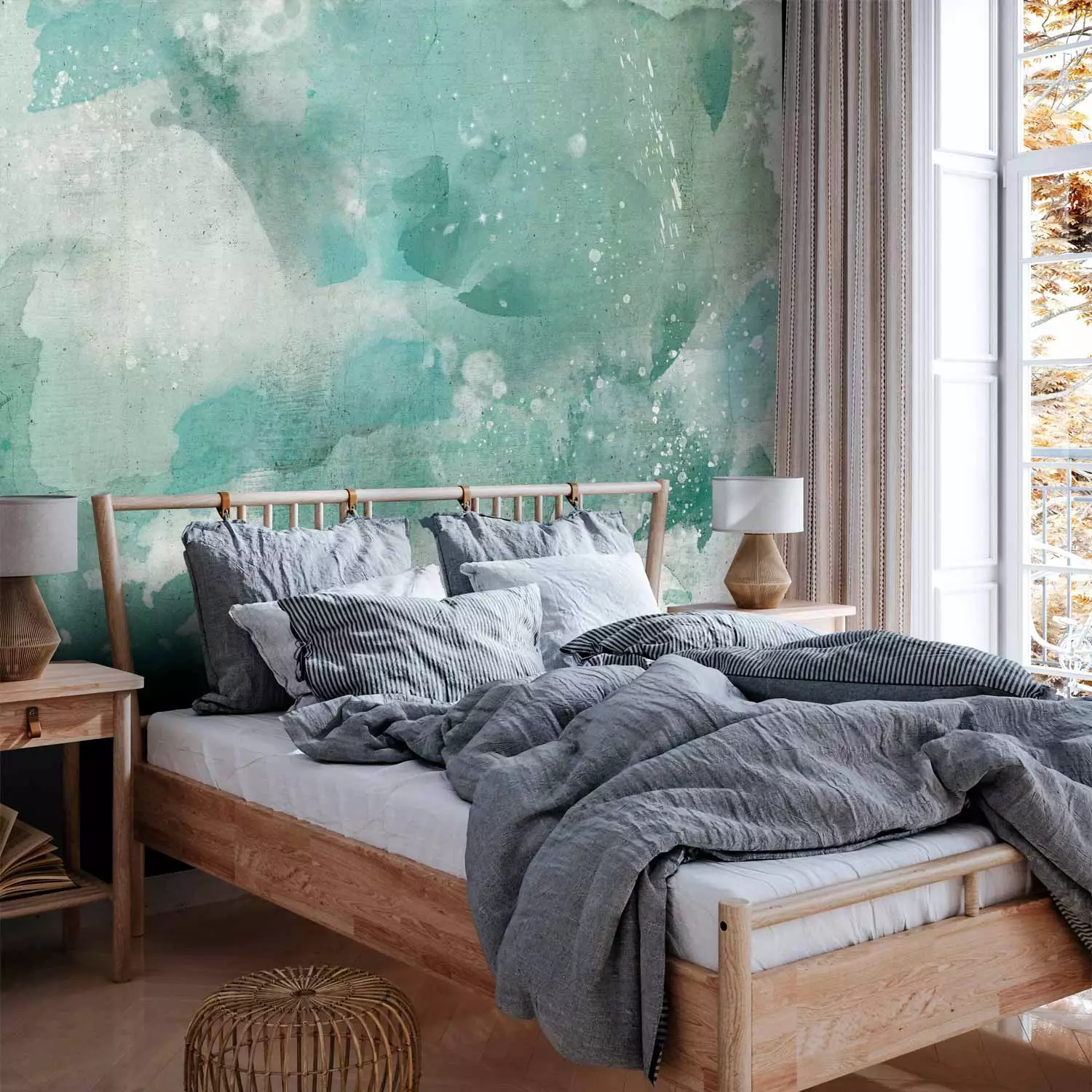 Photo Wallpaper Abstract stains - composition with watercolor, mint blurs
