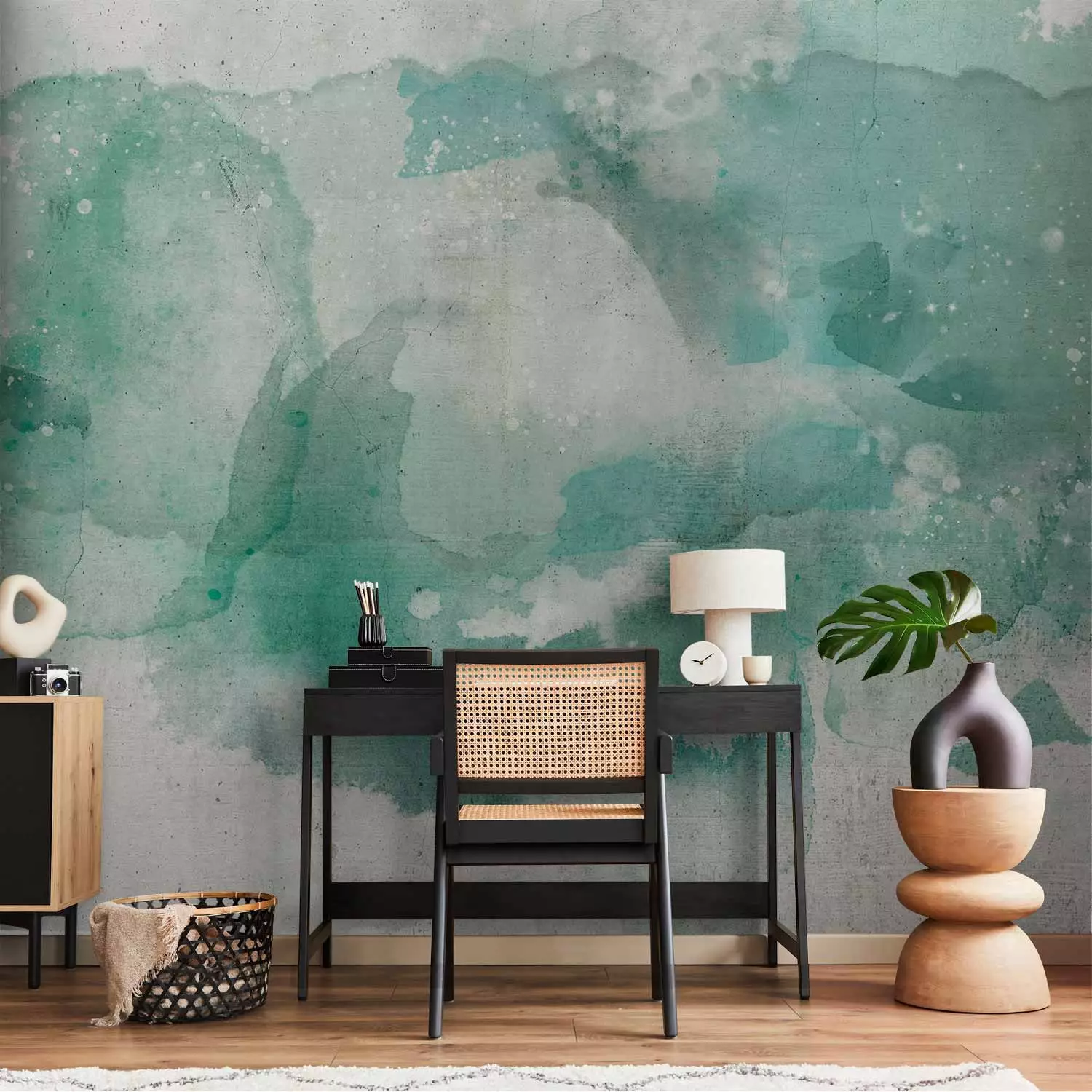 Photo Wallpaper Abstract stains - composition with watercolor, mint blurs