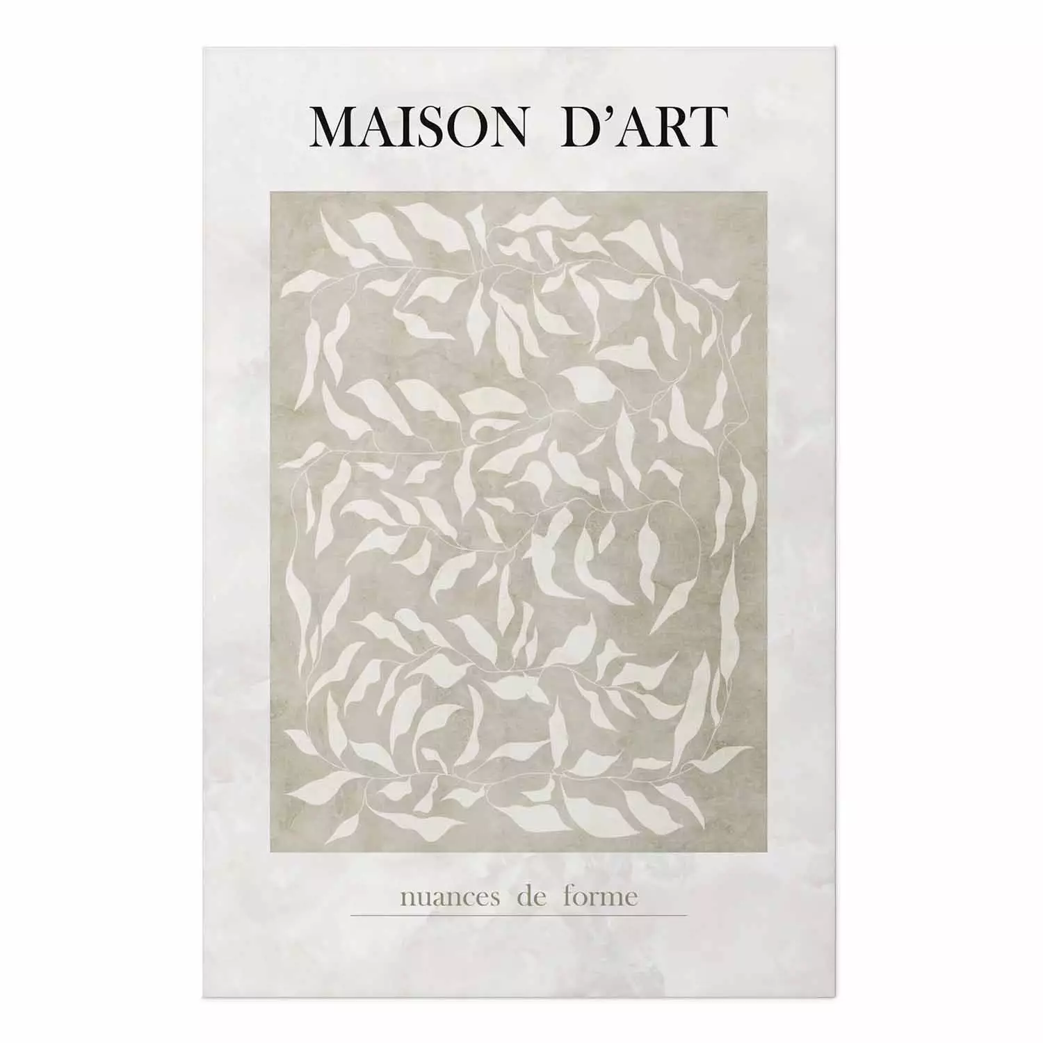 Poster Art House - beige abstraction with leaves and text in scandi boho style