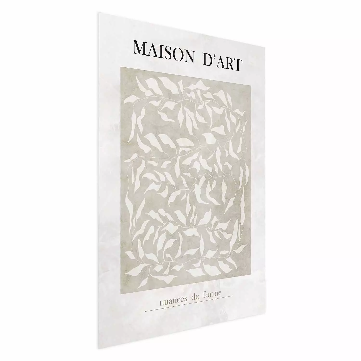 Poster Art House - beige abstraction with leaves and text in scandi boho style