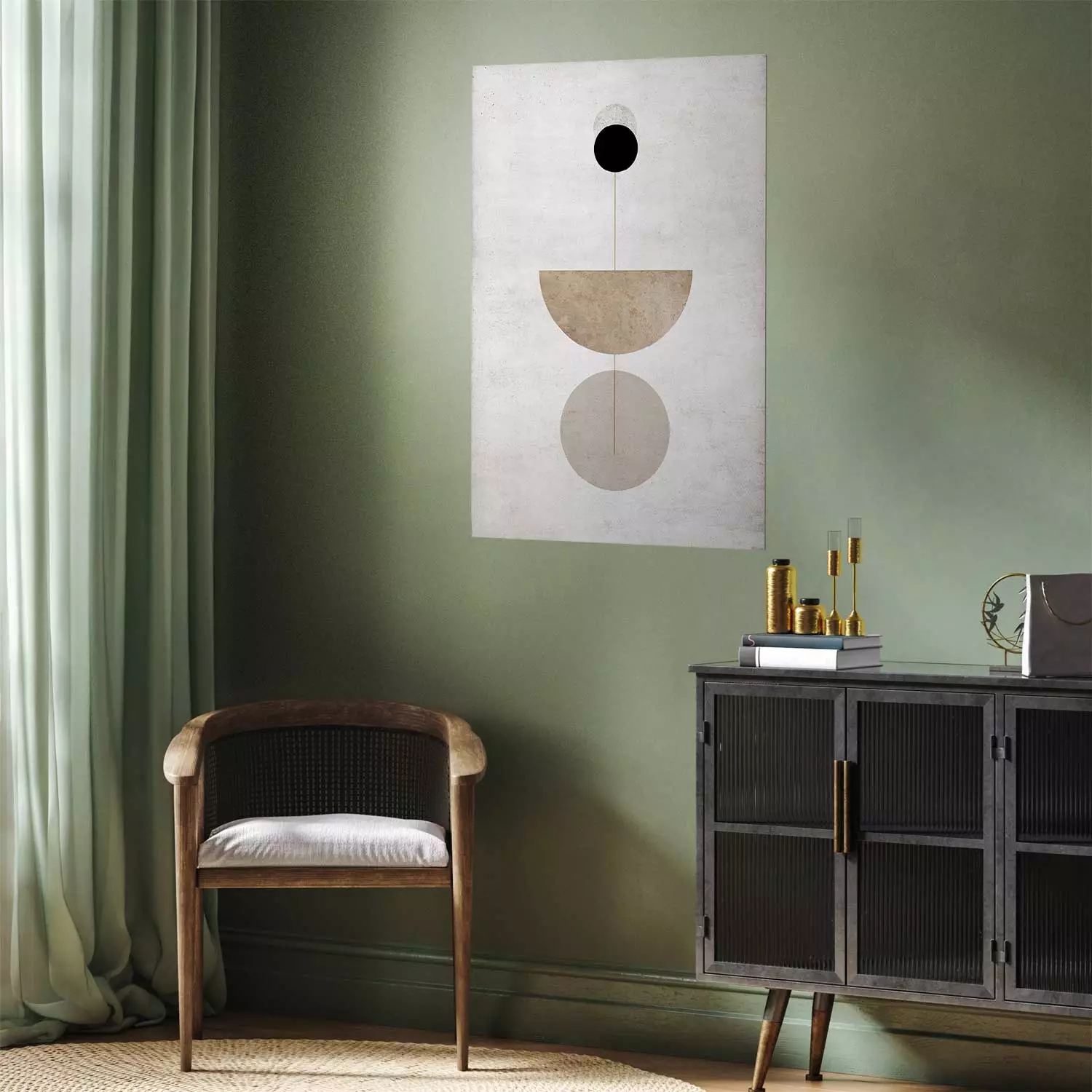 Wall Poster In Line - geometric abstraction with circles on a light background in boho style
