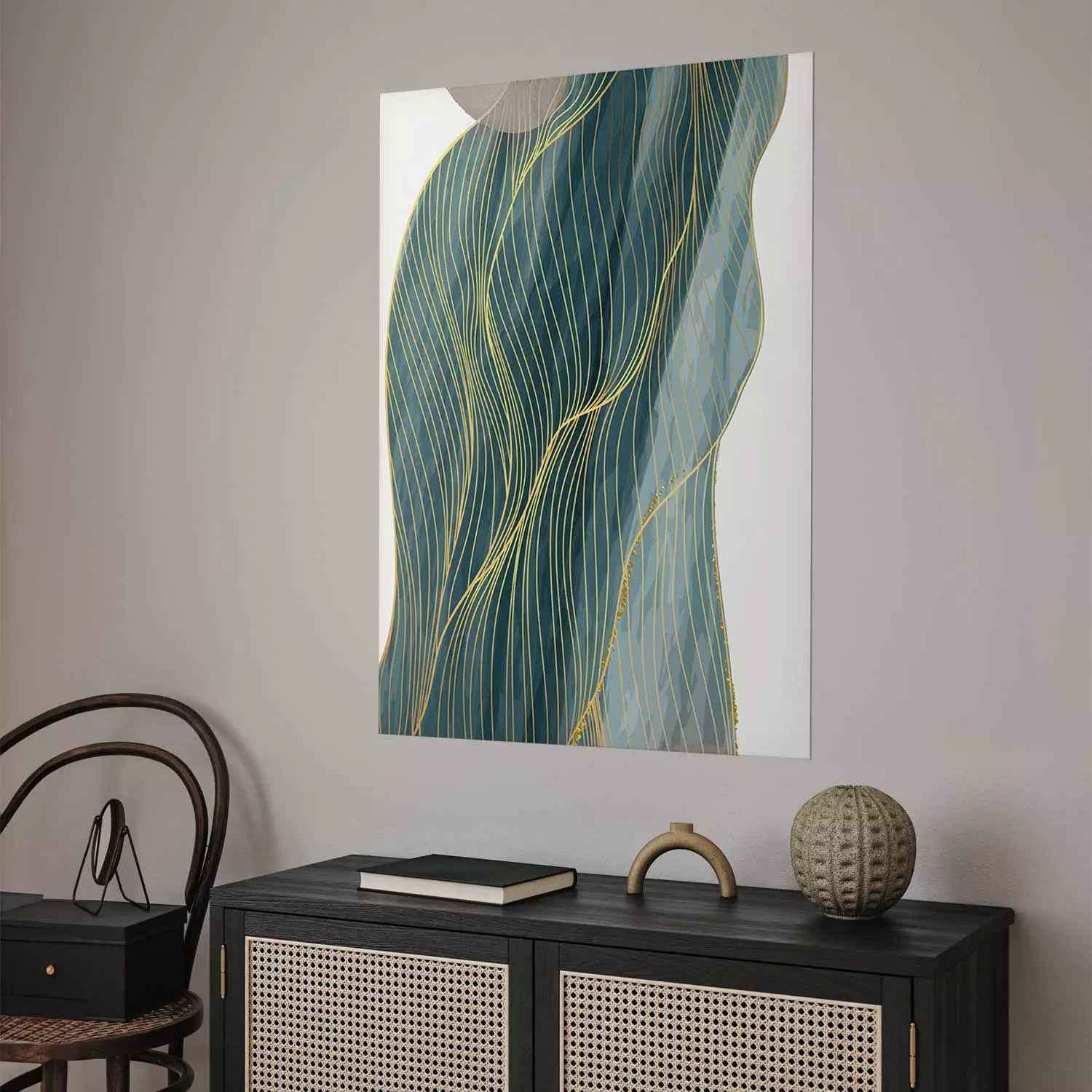 Poster Turquoise Wave - elegant abstraction in bottle green color