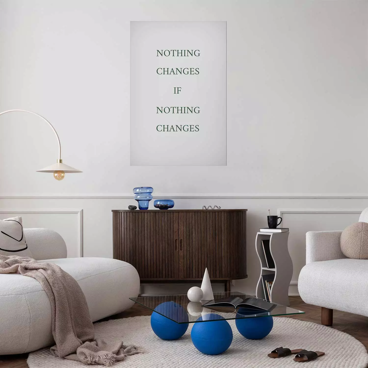 Poster Changes - composition with green English text on a white background