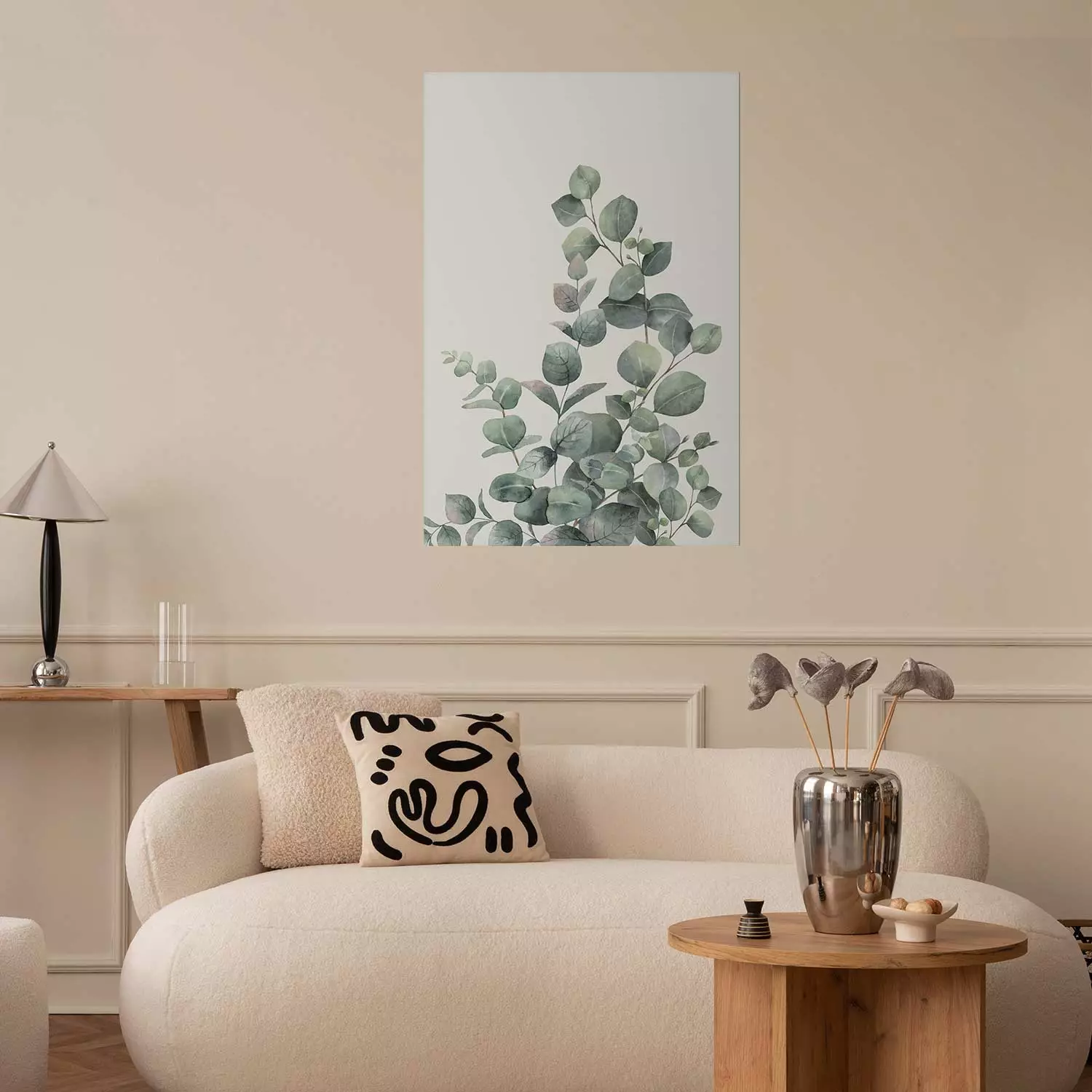 Wall Poster Eucalyptus Branches - composition with leaves of green plant and light background