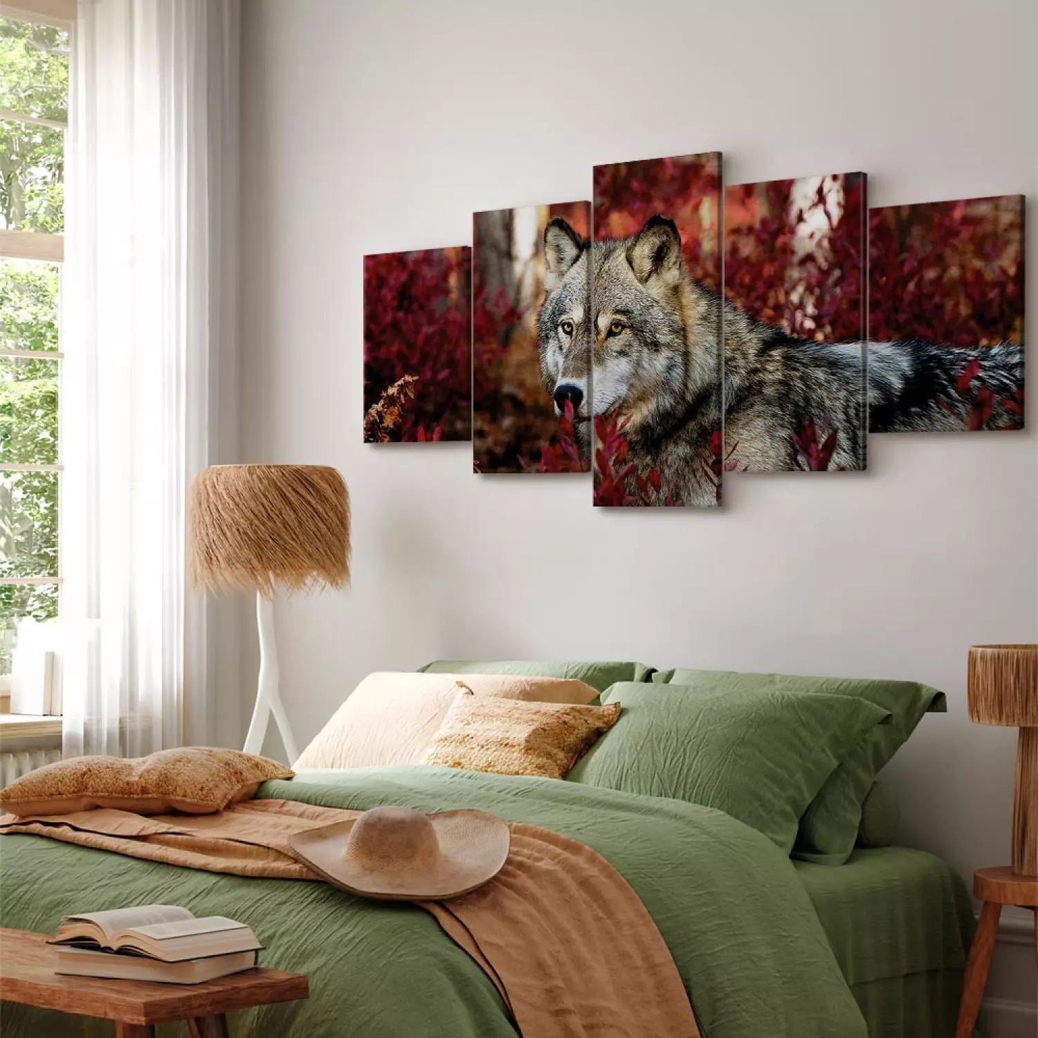 Canvas Art Print Pensive Wolf (5-piece) Wide